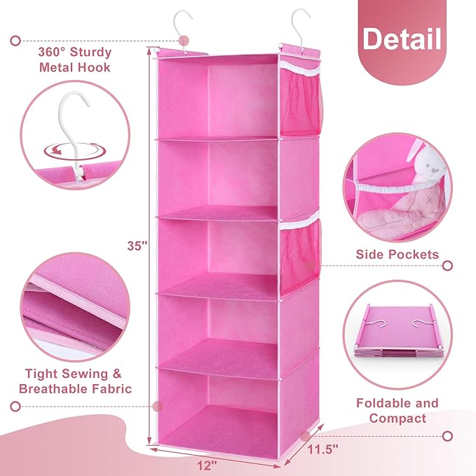 MAX Houser 5-Shelf Hanging Closet Organizer, Hanging Storage Shelves - Image 3