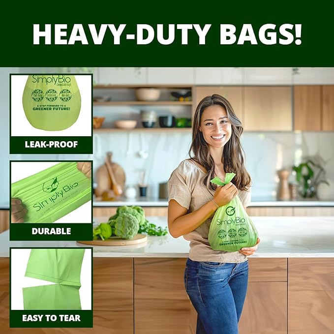1.6 Gallon Compostable Trash Bags Handle, Heavy Duty Thick 0.6 Mil, 6.06 Liter - Image 3