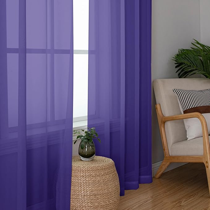 Chyhomenyc Purple Sheer Curtains 78 Inches Long 2 Panels Set - Image 2