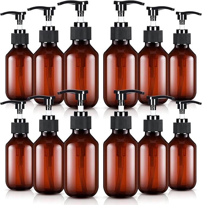 Tessco for you 12 Pack Amber Soap Dispenser Empty Plastic Pump Bottles by Tessco