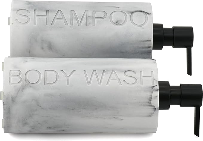 Marble Resin 2 Piece Shampoo and Body Wash Dispenser Set, Luxurious Refillable - Image 6