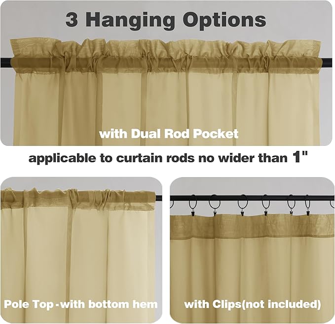 Chyhomenyc Gold Sheer Curtains 84 inches Long 2 Panels Set - Image 5