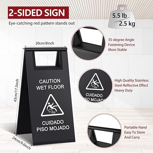 Kigley 2 Pcs Wet Floor Sign, 17 Inch Stainless Steel Caution Wet Floor Sign - Image 2