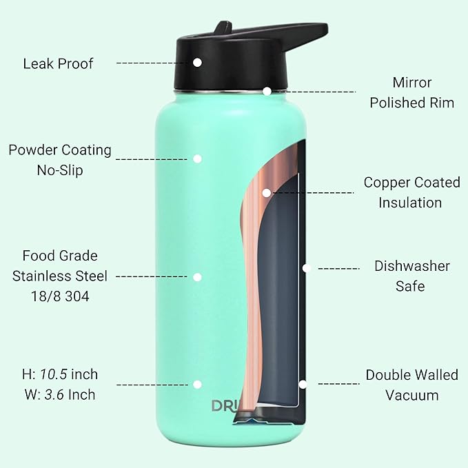 DRINCO Stainless Steel Water Bottle Spout Lid Vacuum Insulated Double Wall - Image 5