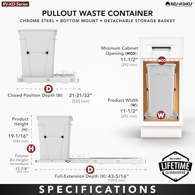 Rev-A-Shelf Pullout Trash Can for Kitchen Cabinets 35 Qt Garbage Waste - Image 4