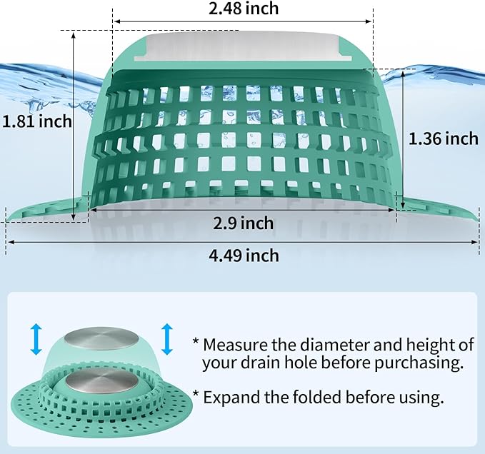 Shower Drain Hair Catcher, Bathtub Drain Cover Foldable Silicone Shower & Tub - Image 6