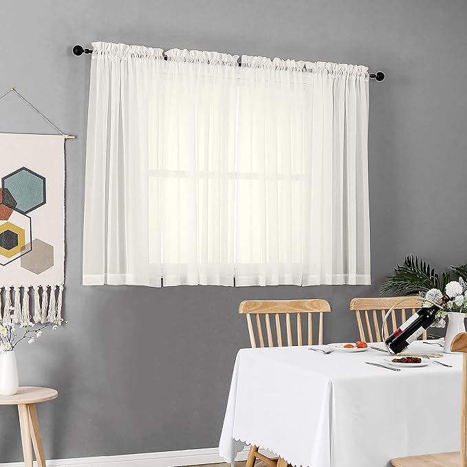 Chyhomenyc Ivory Sheer Window Curtain Panels 45 Inch, Light Filtering Solid - Image 2