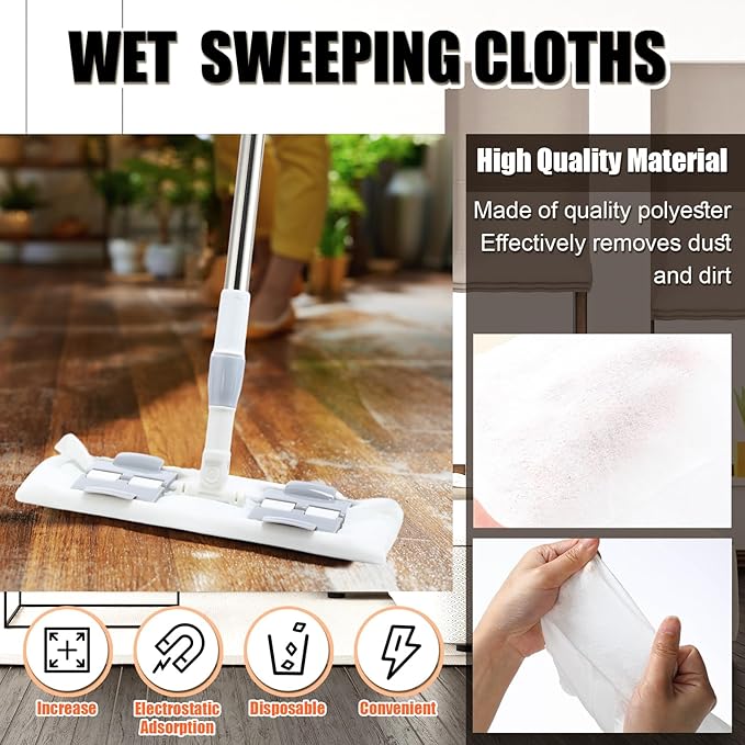 300 Counts Sweeper Wet Mopping Cloths 17.7 x 11.8'' X Large Wet Mop Pads - Image 5