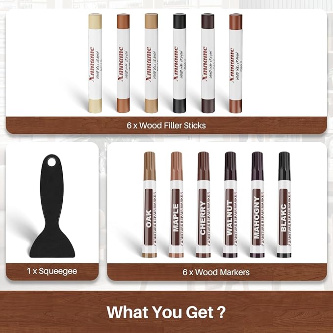 12 Colors Wood Filler Sticks Furniture Markers, Wood Floor Scratch Repair Kit - Image 6