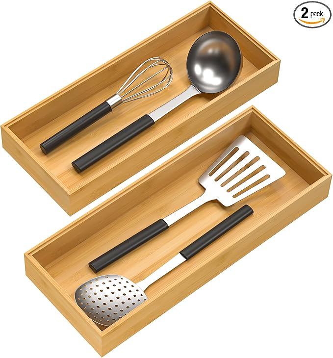 Bamboo Drawer Organizer, Stackable Utensil Organizer by VeyFey