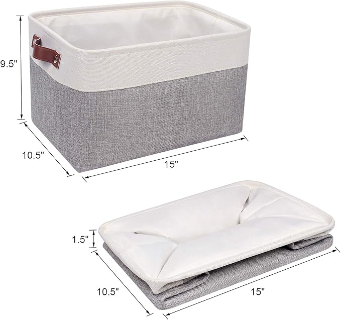 Univivi 15 inch Large Storage Baskets 4PC Gray Hard Bottom Foldable Storage Bins - Image 4