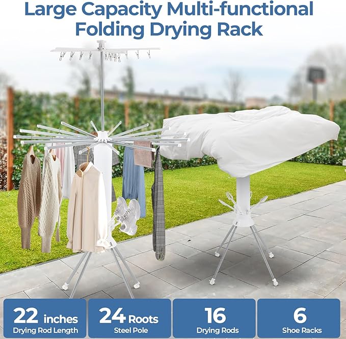 GCCSJ 3 Tier Portable Collapsible 4-Legged Clothes Drying Rack, Foldable - Image 2