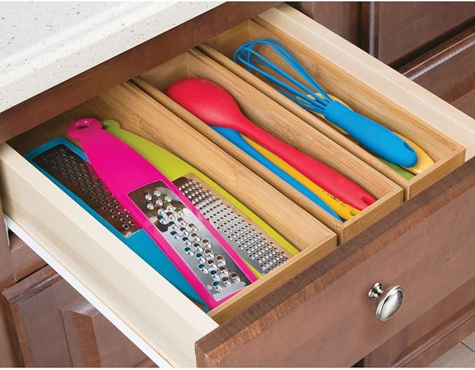 mDesign Wooden Bamboo Drawer Organizer - Image 3