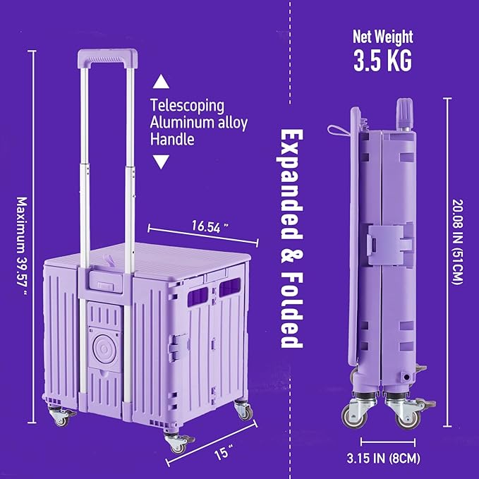 Folding Utility Cart Portable Rolling Crate Handcart Shopping Trolley - Image 4