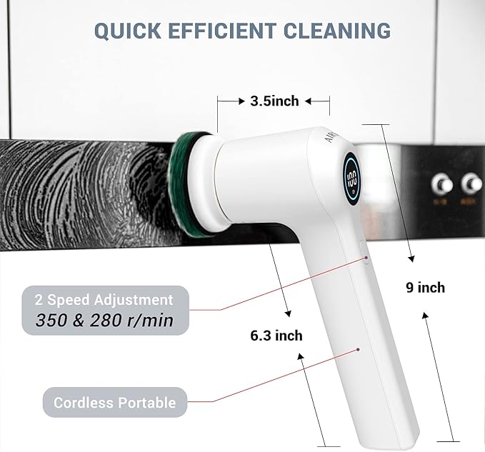 AIRSEE Cordless Electric Spin Scrubber, Handheld Power Shower Cleaner Brush - Image 8