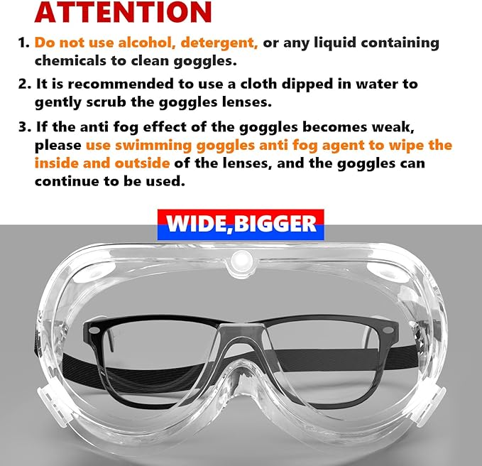 Super More 4PCS Anti-Fog Protective Safety Goggles Clear Lens Wide-Vision - Image 6