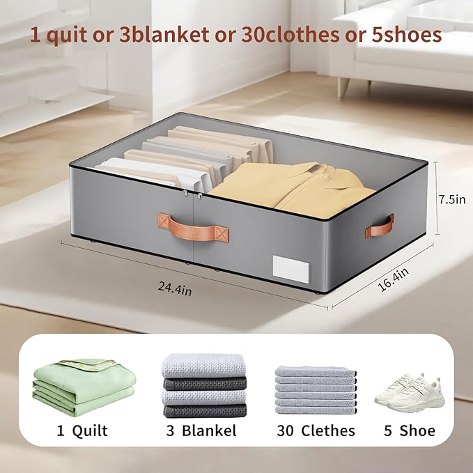 Under bed Storage With Wheels, Large Capacity 7.5 inches Height Storage Bins - Image 3