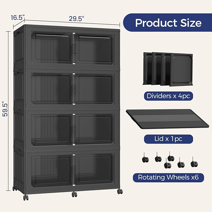 160GAL Storage Bins with Lid and Wheels, Stackable Closet Organizers and - Image 2