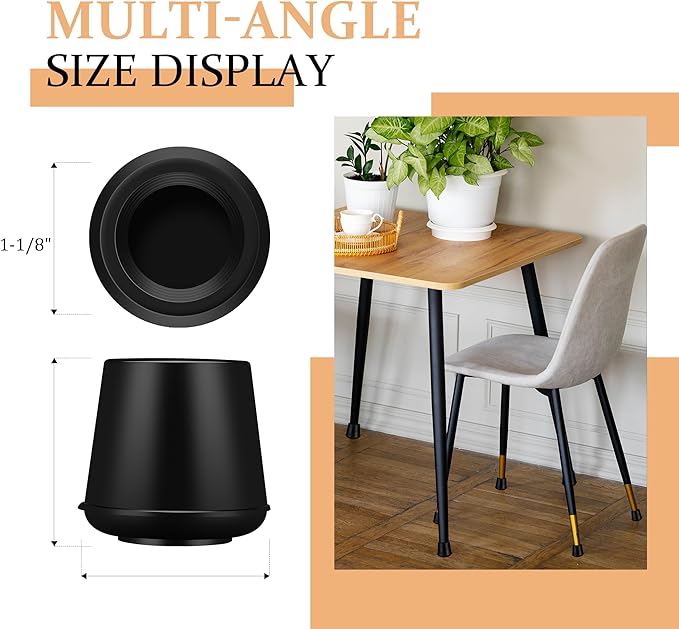 1-1/8” Round Rubber Chair Leg Tips Caps, Chair Leg Floor Protectors, Non-Slip - Image 2