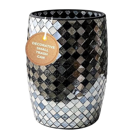 Escenzy Modern Bathroom Trash Can Mosaic Glass 5L | Decorative Small Garbage by Escenzy