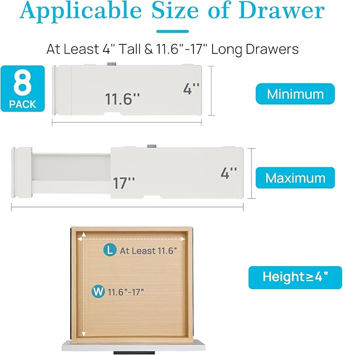 Vtopmart Drawer Dividers for Clothes 8 Pack, Adjustable 4" High Expandable from - Image 6