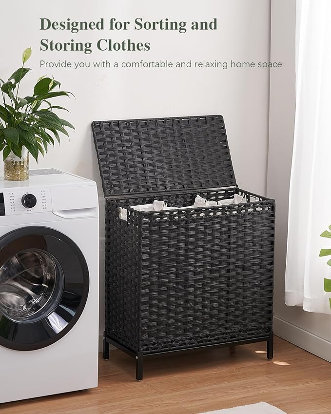 Laundry Hamper with Lid 132 L, Clothes Hamper with Lid, Handwoven Rattan - Image 6