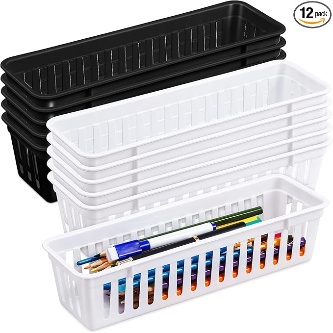 Domensi 12 Pack Slim Plastic Storage Baskets Tray by Domensi