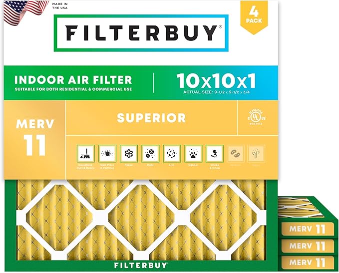 Filterbuy 10x10x1 Air Filter MERV 11 Allergen Defense Replacement, by Filterbuy