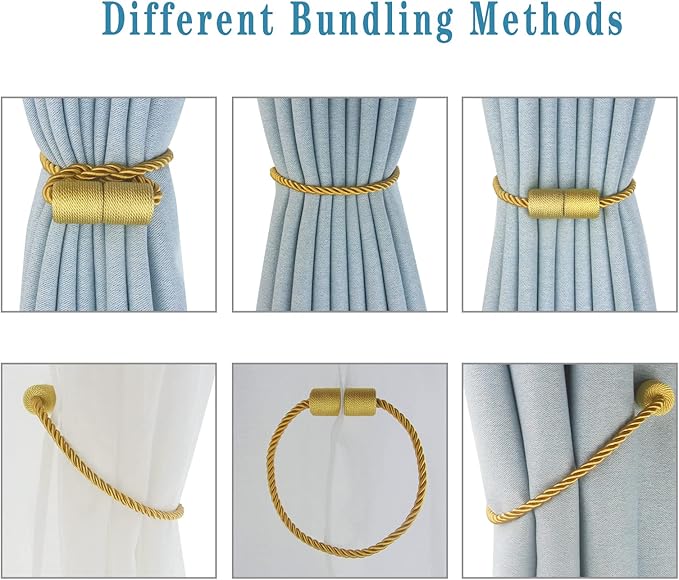 Magnetic Curtain Tiebacks 4 Pack Gold Curtain Rope Tieback Curtain Holders - Image 4