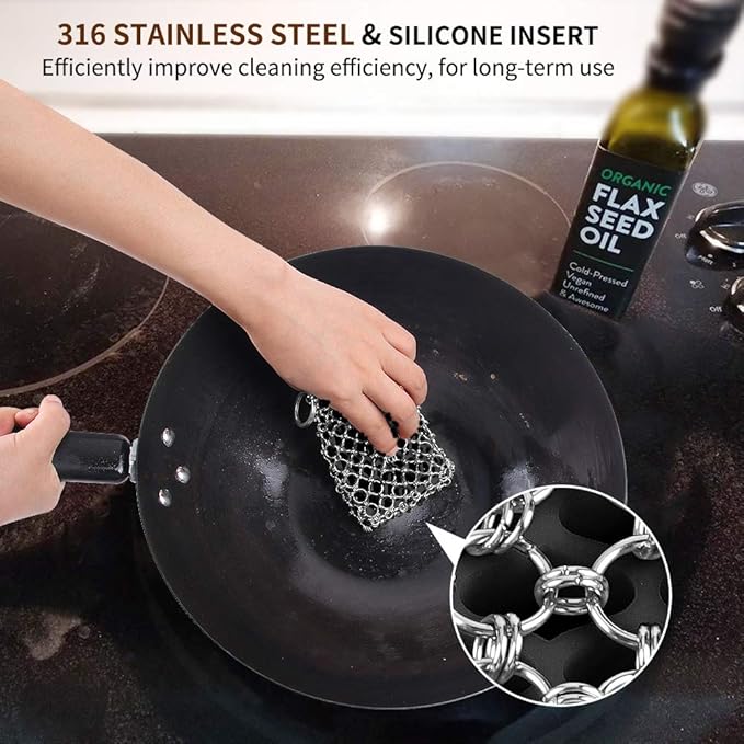 Herda 316L Cast Iron Scrubber Cleaner, Large Chainmail Scrubber - Image 2