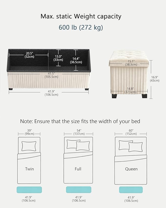 Storage Ottoman Bench, 43 Inch Foldable Ottoman - Image 3