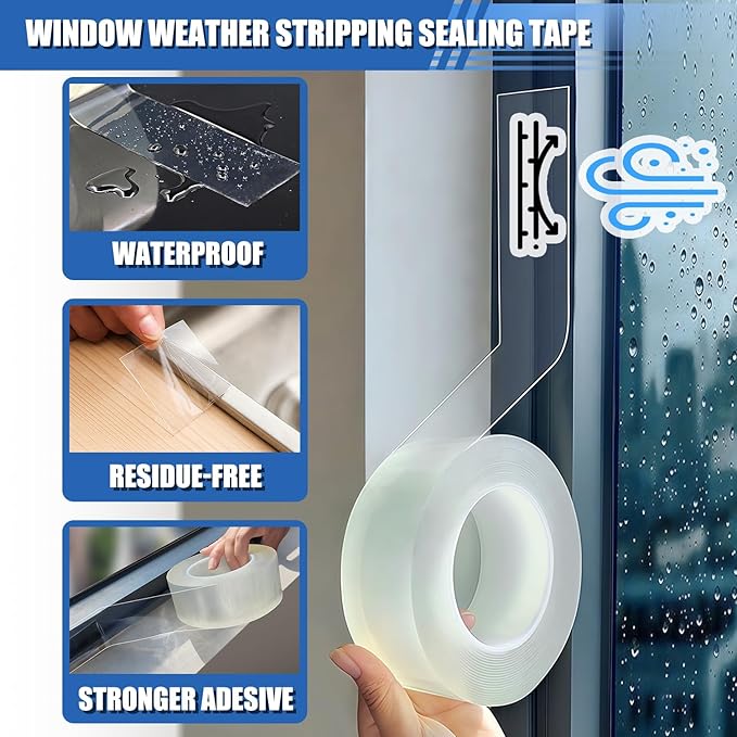 Window Weather Sealing Tape 2 in x 66 FT Weather Stripping Weatherproof Draft - Image 5