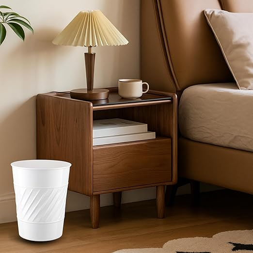 Monarch Abode White Handcrafted Wave Embossed Metal Wastebasket - Image 8