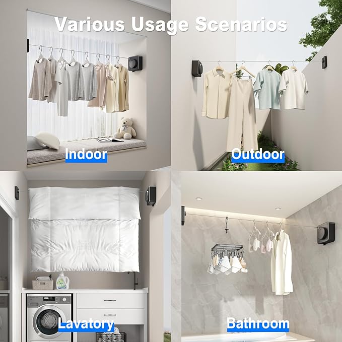 Retractable Clothesline Indoor, Non-Sagging Outdoor Clothes Line Retracting - Image 6