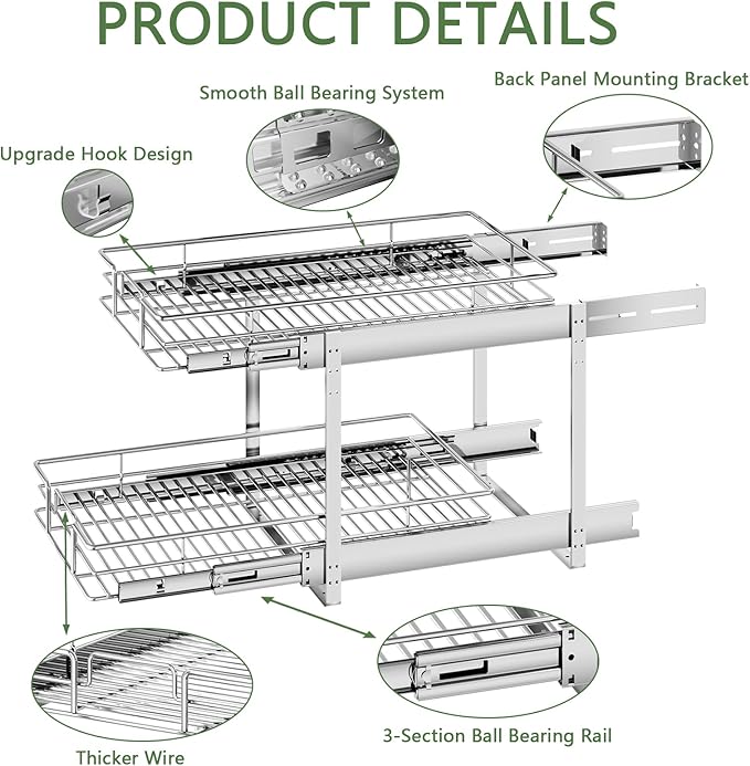 2 Tier Individual Pull Out Cabinet Organizer 10½" W x 18" D, Heavy Duty Cabinet - Image 7