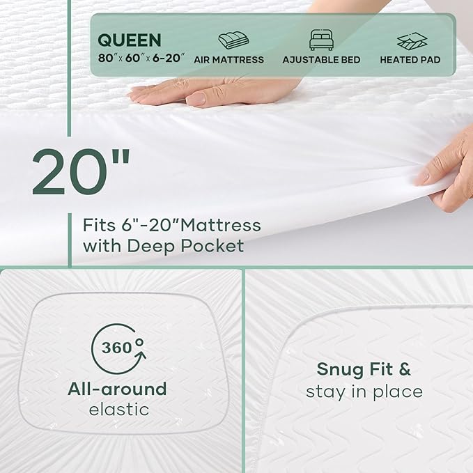 OhGeni 100% Waterproof Mattress Protector, Queen Size Mattress Pad, Fits 6"-20" - Image 5