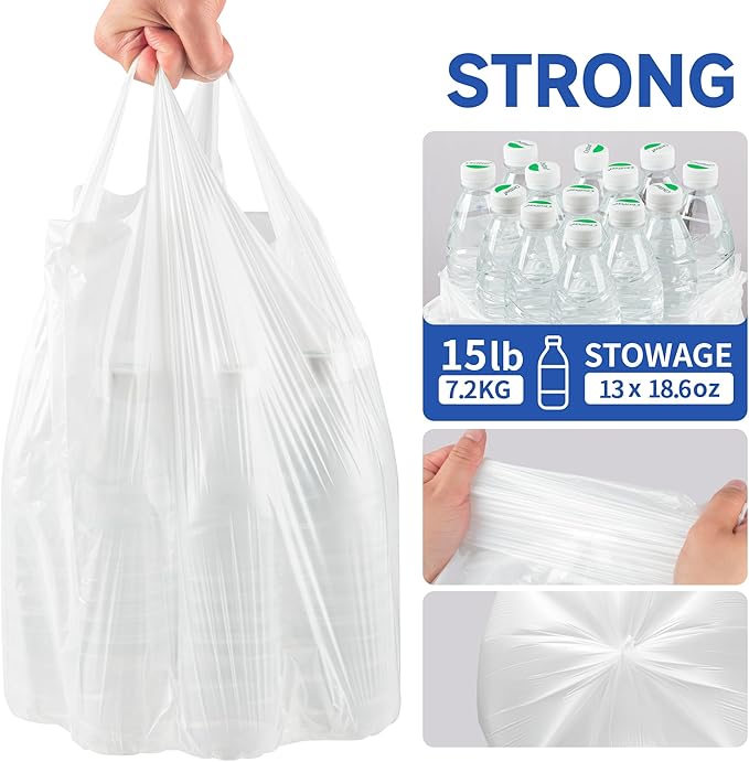 Small Trash Bags with Handles 2.6 Gallon 50 Count White - Image 4