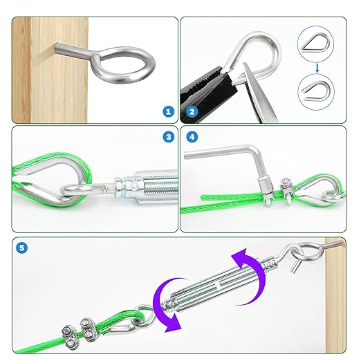 M6 Turnbuckles for Cables Wire, 3/16" Green PVC Coated Wire Rope Kit - Image 5
