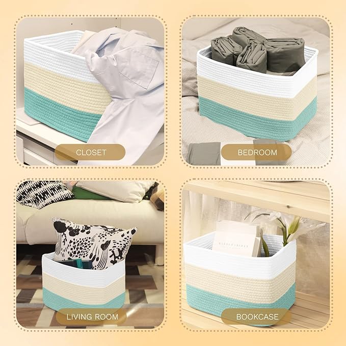 Hopegiver Woven Storage Baskets 15x11x10 Inch, 1 Pack Collapsible Cube Storage - Image 7