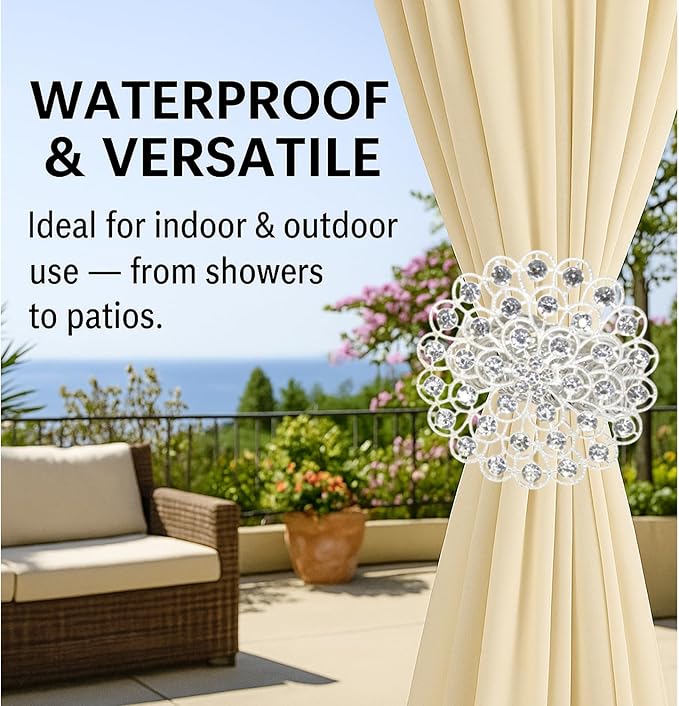 2 Pack Crystal Flower Curtain Tiebacks – Decorative Spring Wire Buckle Clips - Image 6