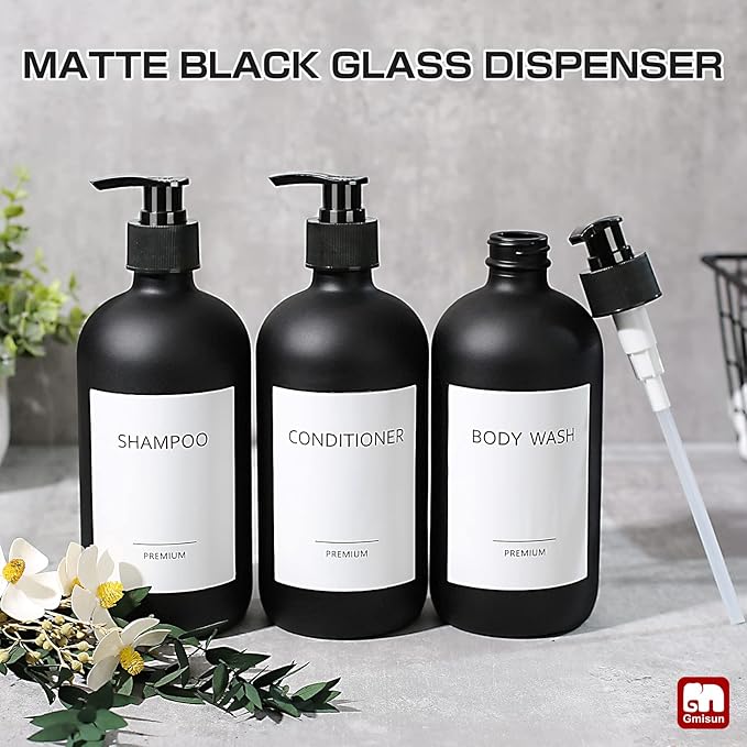 GMISUN Black Shampoo and Conditioner Dispenser, Shower Soap Dispenser Bottles - Image 9