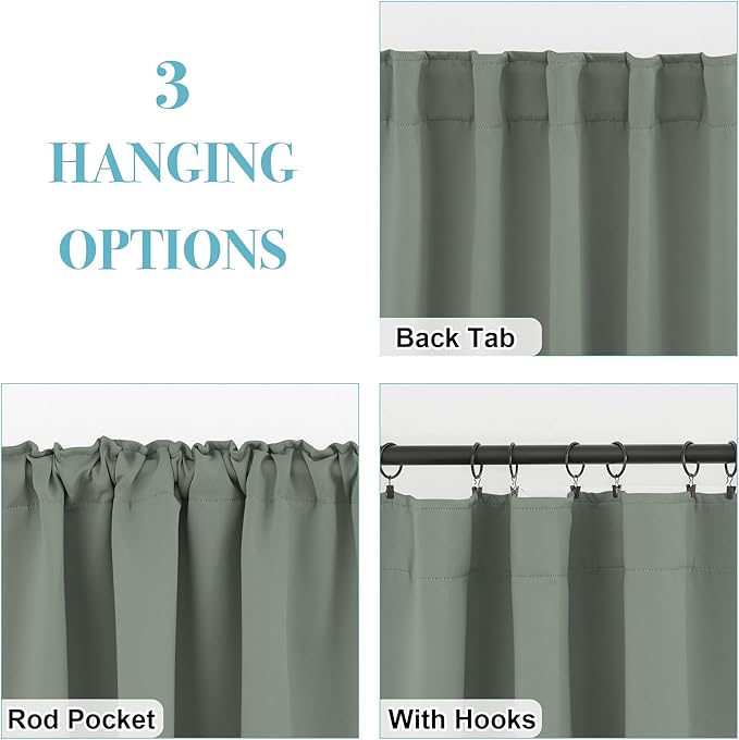 RYB HOME Sage Green Curtains for Bedroom, Vertical Privacy UV Protection Drapery - Image 6