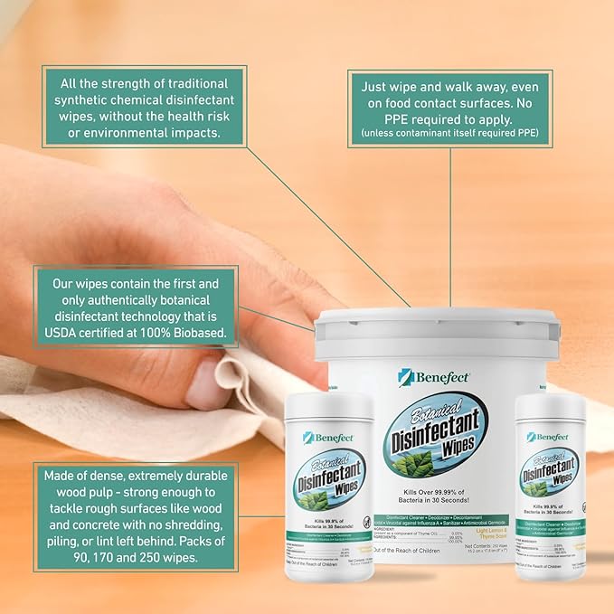 Benefect Botanical Disinfectant Wipes – 750 Sanitizing Wipes. 3 Pack of 250 - Image 4
