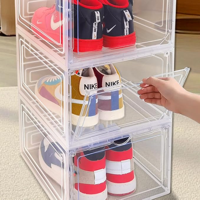 10 Pack Shoe Storage Box Clear Hard Plastic Shoe Organizer Stackable Hats - Image 4