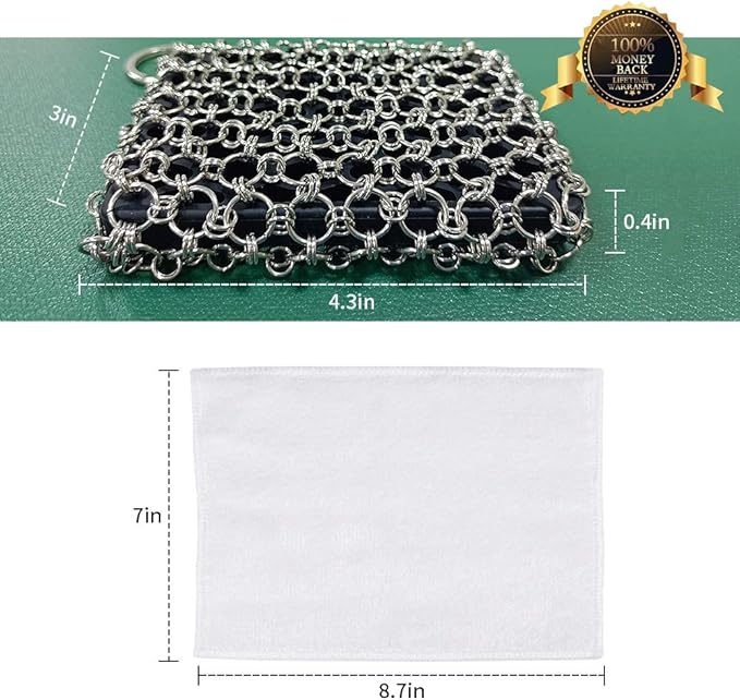 Herda 316L Cast Iron Scrubber Cleaner, Large Chainmail Scrubber - Image 5