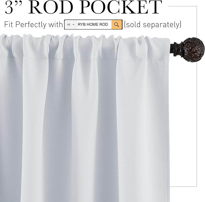 RYB HOME 45 inch Curtains for Kitchen Room Darkening Privacy Mini Curtain for - Image 2