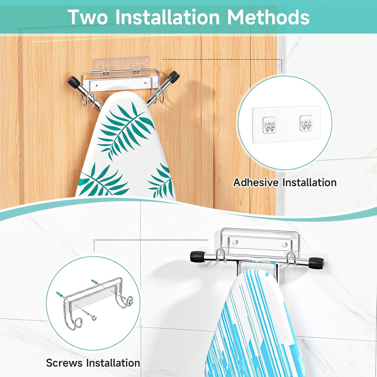 Ironing Board Hanger Wall Mount, Ironing Board Holder for T or Y Leg, Stainless Steel Iron Board Hanger, Laundry Room Wall Hook for Iron Board Holder (Silver)