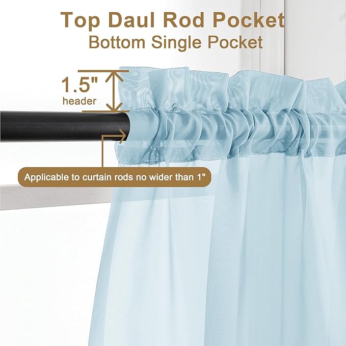 Chyhomenyc Sheer Sky Blue Curtains 90 inches Long 2 Panels, Light Filtering - Image 2