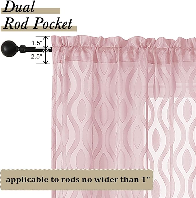 Aiyufeng Pink Curtains Kitchen 14 Inch Length, Clip Jacquard Chic Wavy Line - Image 4