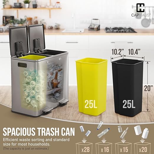 CAPHAUS Dual Trash Can with Double Lid, Trash and Recycle Bins Combo, - Image 3